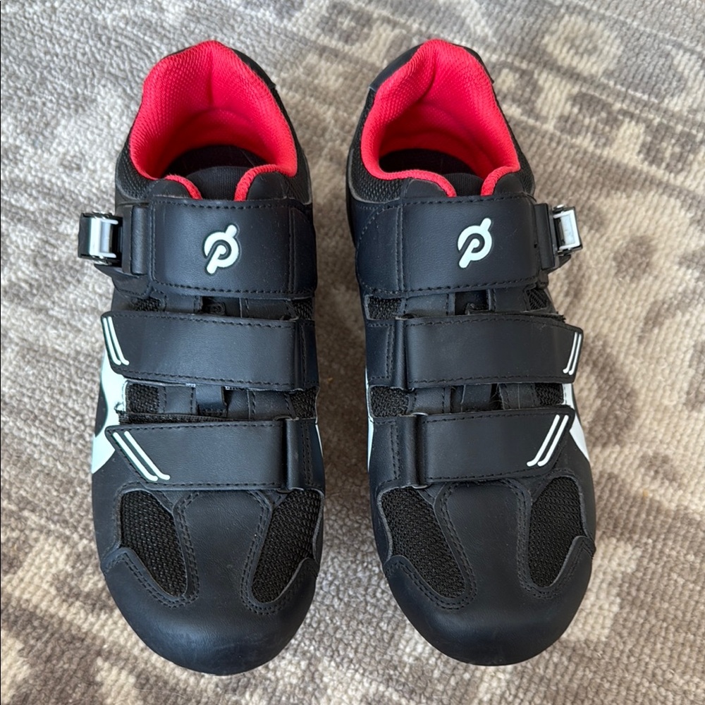 Peloton Black Cycling Shoes with Red Accents